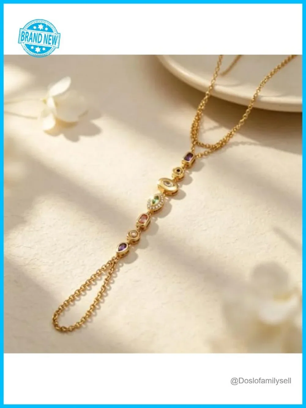 Hand Chain Bracelet for Women with Finger Ring, CZ Layered Link Bracelet